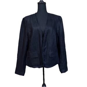 Ann Taylor Loft Linen Blazer Size XL Open Front Black Lined Office Career